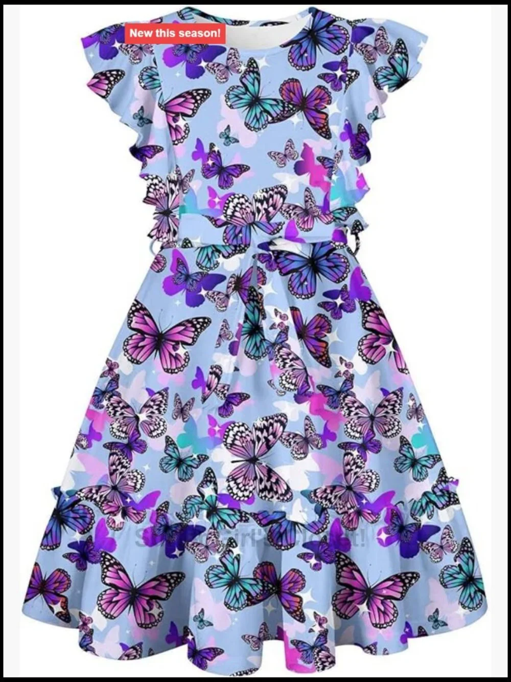 Girls Ruffle Sleeve Flowy Casual Dress Knee-Length